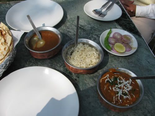 Lunch at a table outside on the lawn "travel stories to India"