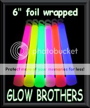 15 X 6 GLOW STICKS, FOIL WRAPPED + CORDS. PARTY ITEM  