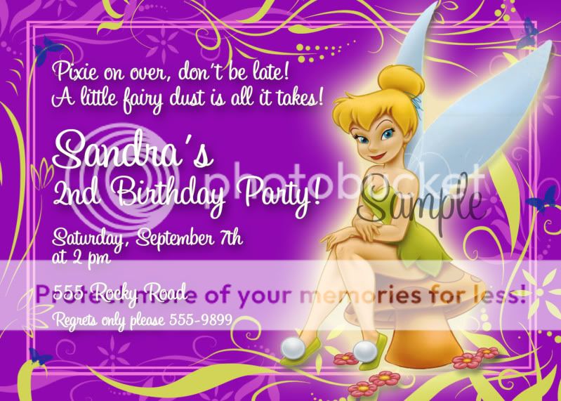 Disneys Tinkerbell Purple Birthday Invitations